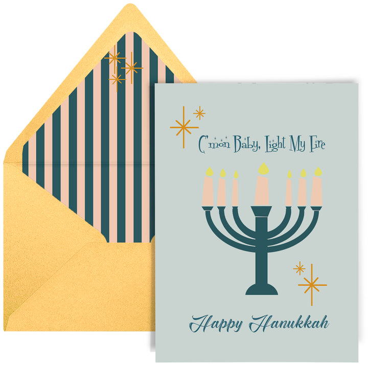Light My Fire Hannukah Mid Century Greeting Card