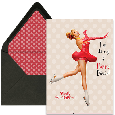 Happy Dance Vintage Pinup Ice Skater Thank You Card