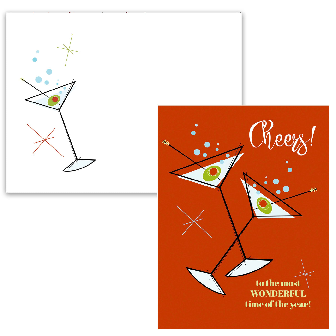 Mid Century Modern Martini Greeting Cards Boxed Set of 8