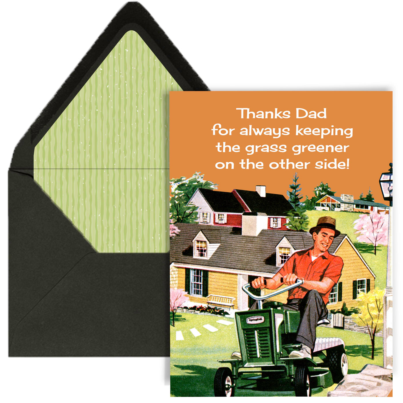 Grass Greener on the Other Side Lawnmower Card for outdoor Dad