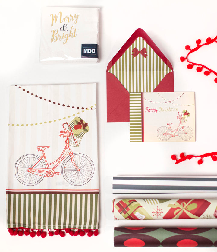 Vintage Holiday Bike Tea Towel - ModLoungePaperCompany