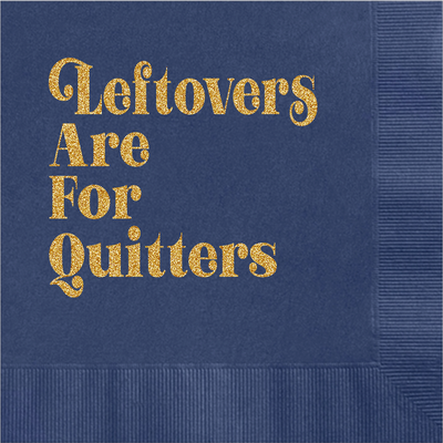 gold foil on royal blue funny leftovers are for quitter gold foil thanksgiving cocktail beverage napkin