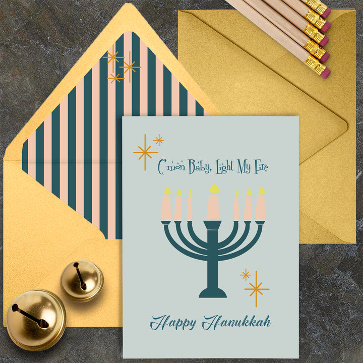 Light My Fire Hannukah Mid Century Greeting Card