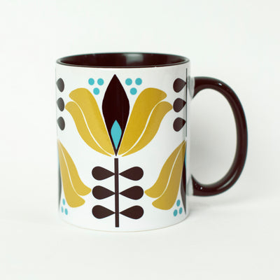 mid century modern yellow lotus flower coffee mug