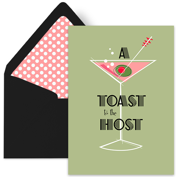 host and hostess greeting card vintage martini toast to the host