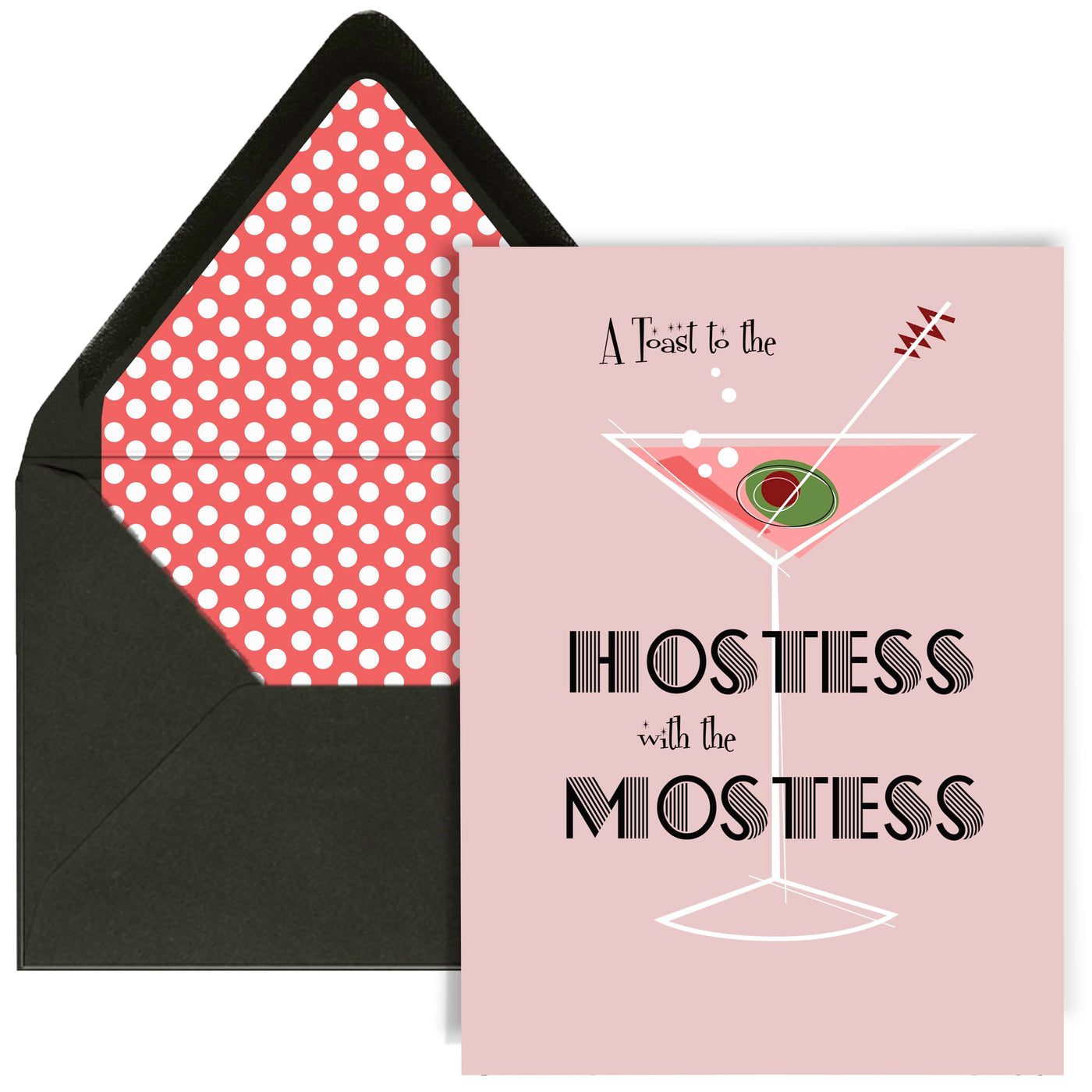hostess with the mostess vintage martini cocktail greeting card with self-stick envelope liner