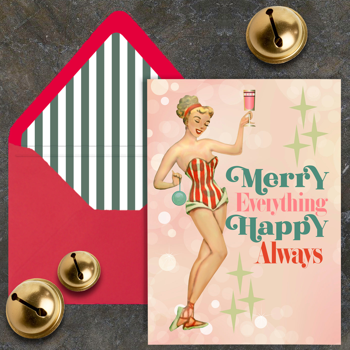 Merry Everything Happy Always Vintage Pinup Holiday Greeting Card