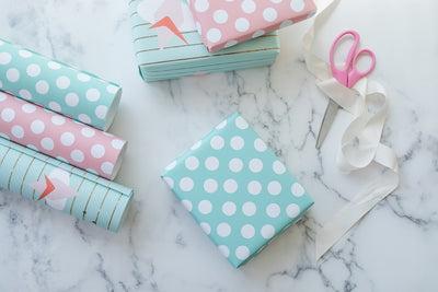 aqua blue polka dot vintage gift wrap wrapping paper bridal shower gift wrap