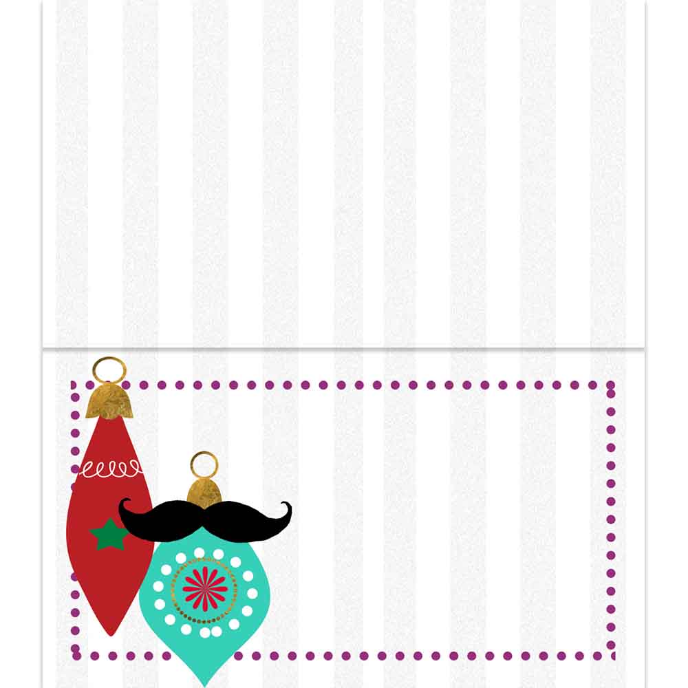 Funny Holiday Mustache Retro Vintage Ornament Folded Place cards  - christmas dinner placecards, senor santa claus