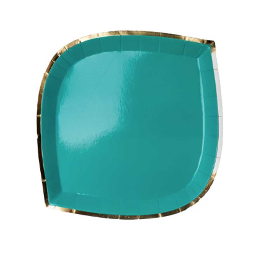 Teal Buoy Bye Posh Paper Plate with Gold Trim by Jollity and Co