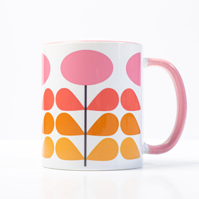 mid century modern pink flower 11 oz ceramic coffee mug