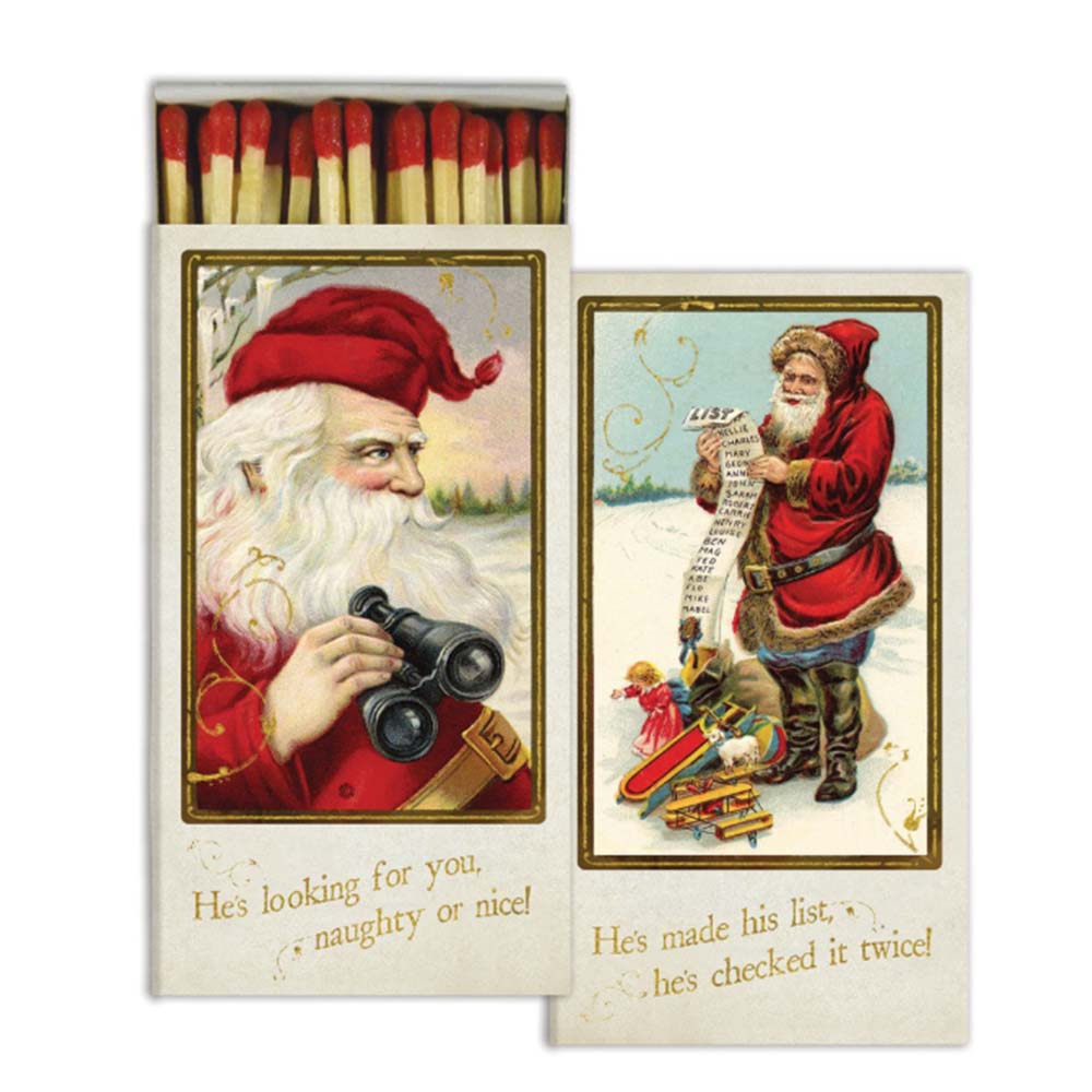 Santa's Watching Boxed Matches by HomArt. Holiday Christmas matchbook boxed matches