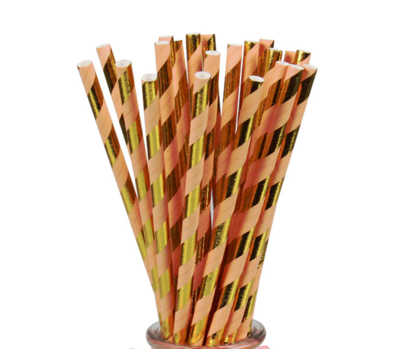 Pink and Gold Stripe Paper Straws