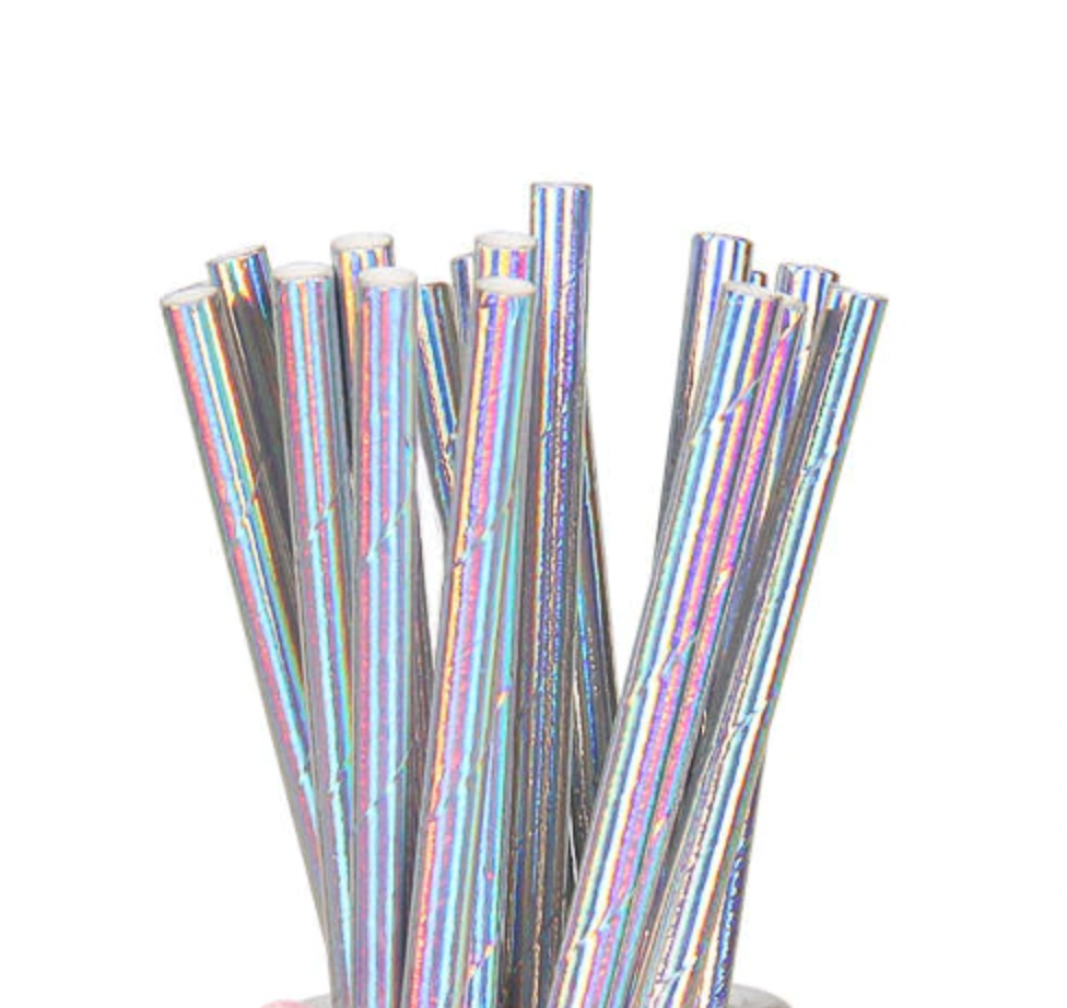 Disco Silver iridescent Paper Straws