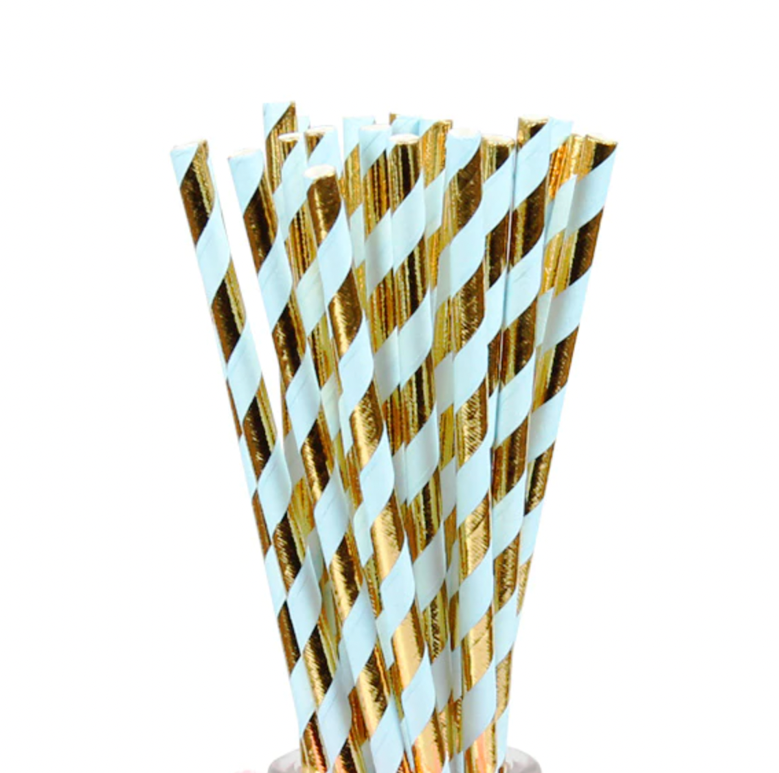 Aqua and Gold Stripe Paper Straws