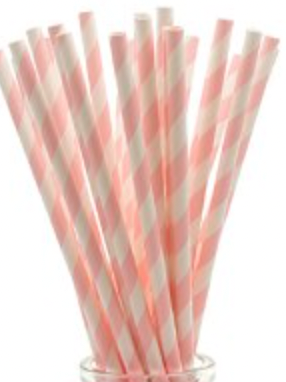 Light Pink and White Stripe Paper Straws