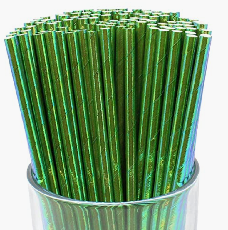 Groovy Green Iridescent Paper Straws