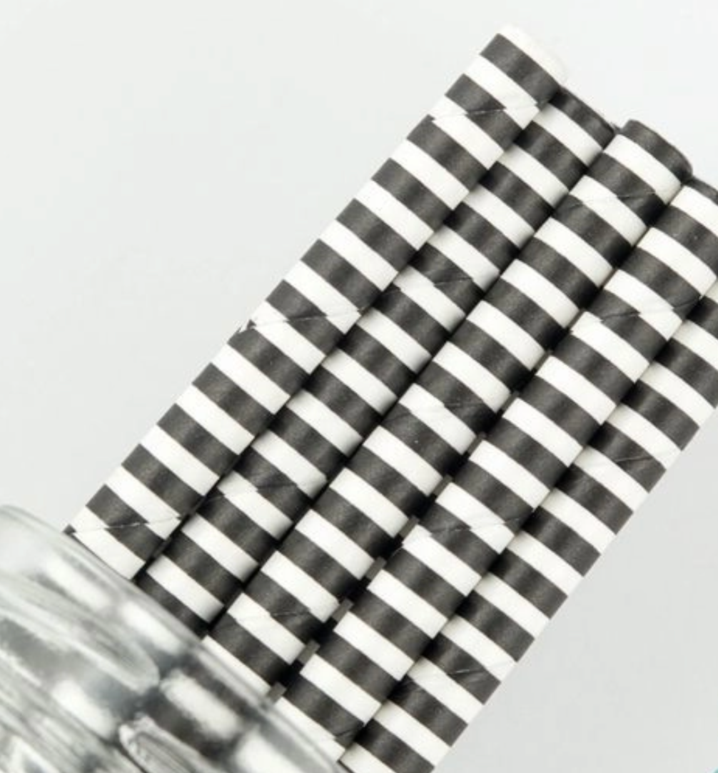 Black and White Pinstripe Paper Straws