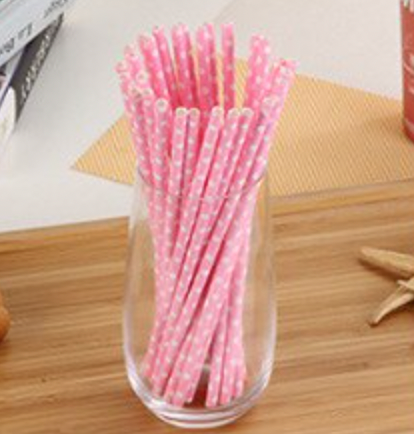 Pink and White Polka Dot Paper Straws