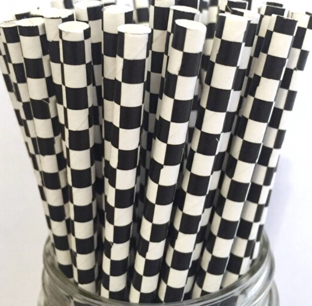 Checkerboard Black and White Paper Straws
