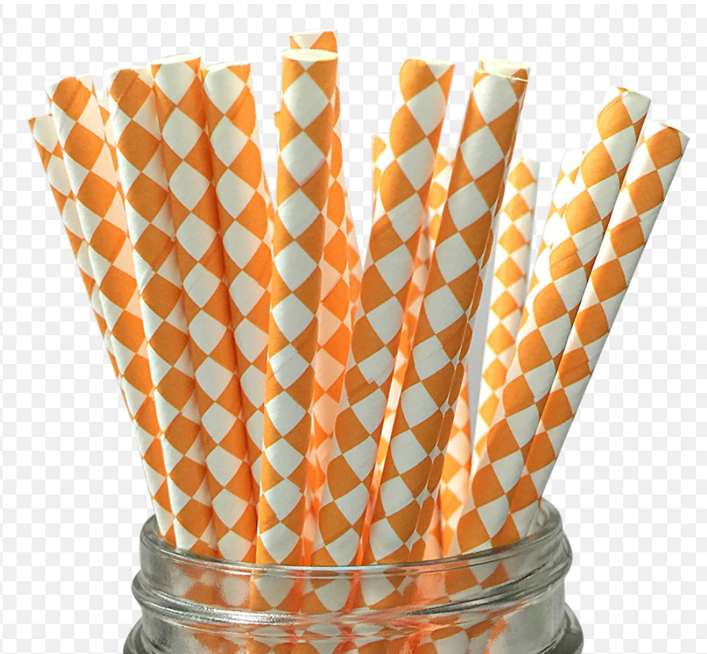 Orange and White Harlequin Diamond Paper Straws