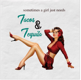 This Tacos & Tequila Pinup Girl Foil Beverage Napkin elevates any cocktail experience and adds flair with its unique design. Its 3-ply construction ensures efficient absorption, while its teal foil application adds a luxurious touch. Ideal for any tacos and tequila affair, birthday, bachelorette or giving as a gift, it is sure to wow your guests.