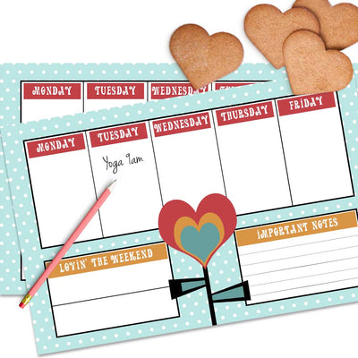 Mid Century Modern heart flower retro design weekly planner notepad makes planning the week fun! Small enough for your purse, big enough to keep you organized! Great for your weekly planning or give as a gift for Galentine's Day, Mother's Day, Birthdays or college student going away!