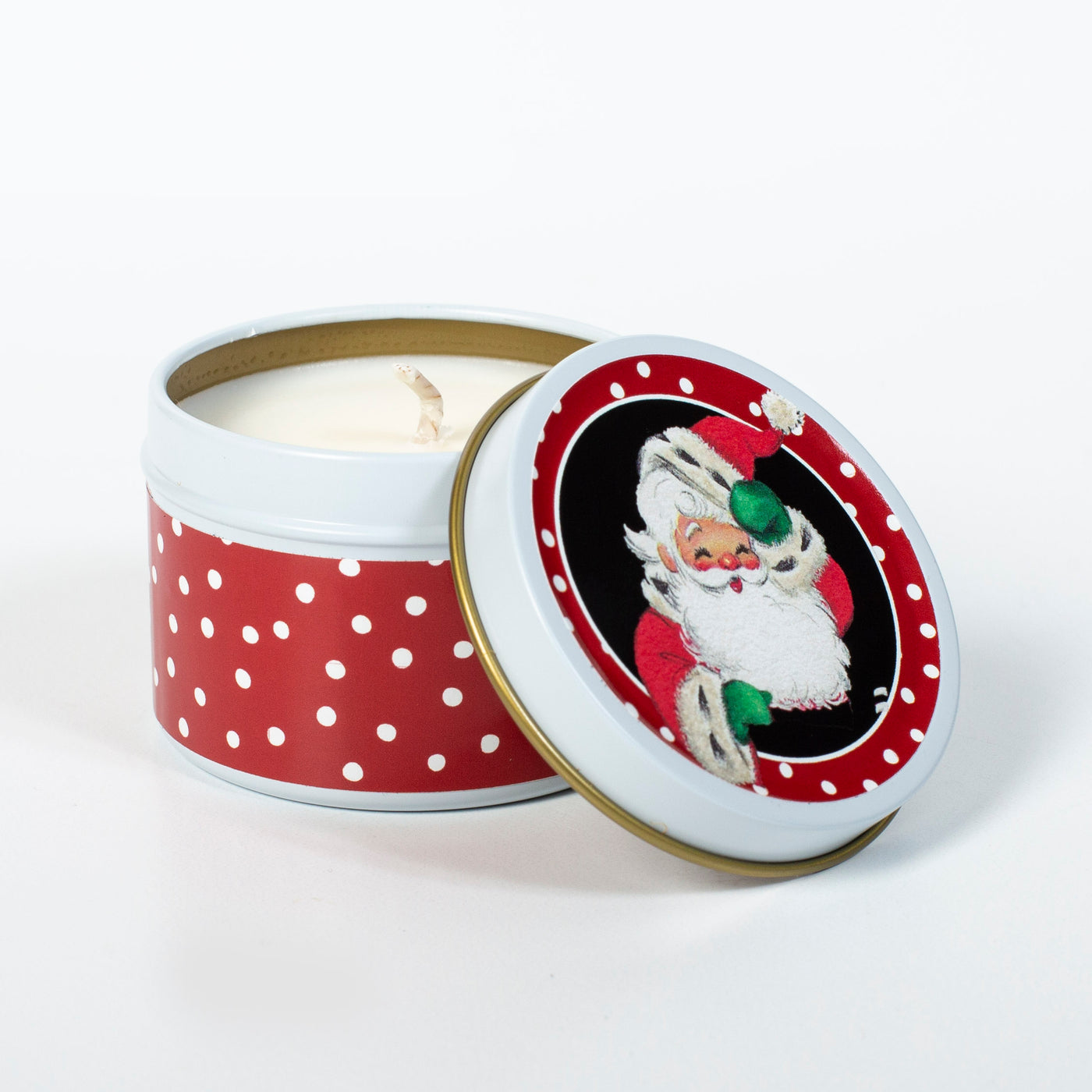 vintage santa travel candle in butterscotch and bourbon scent. great host/hostess gift, gifts for teacher and co-workers. unique stocking stuffer