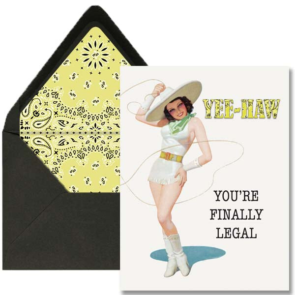 Western Lasso Pinup Girl 21st Birthday Card - ModLoungePaperCompany