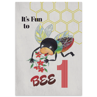 Vintage Bee One Year Old Birthday Card - ModLoungePaperCompany