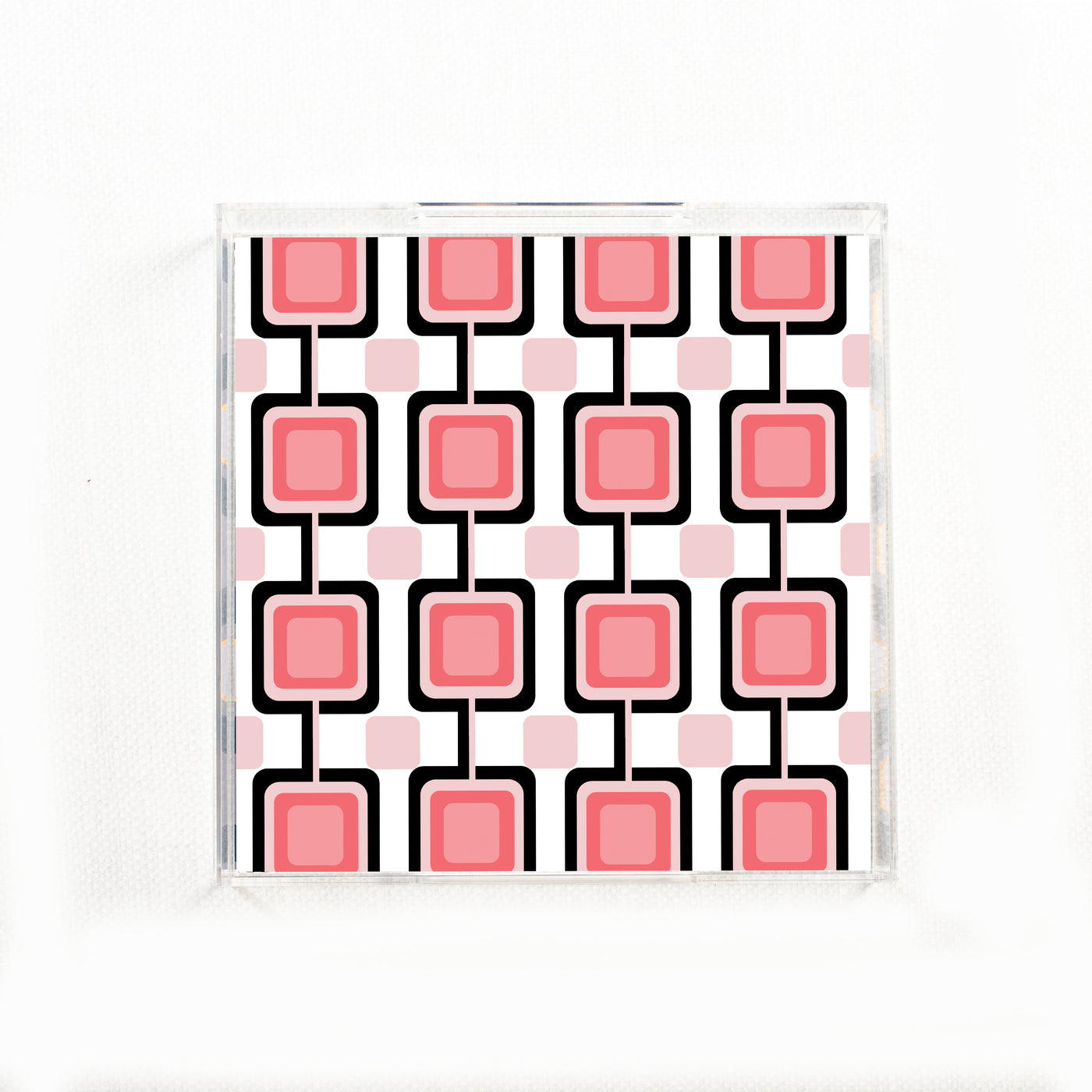 Retro Squares Pink Square Acrylic Serving Tray