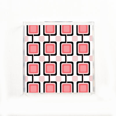 Retro Squares Pink Square Acrylic Serving Tray
