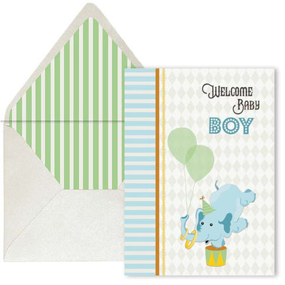 Vintage Circus Elephant Welcome Baby Card - Boy - ModLoungePaperCompany