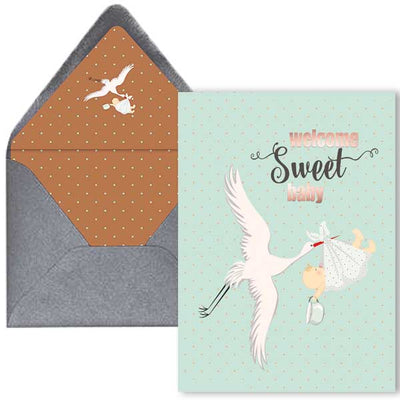 Vintage Stork Baby Shower Card A2 - ModLoungePaperCompany