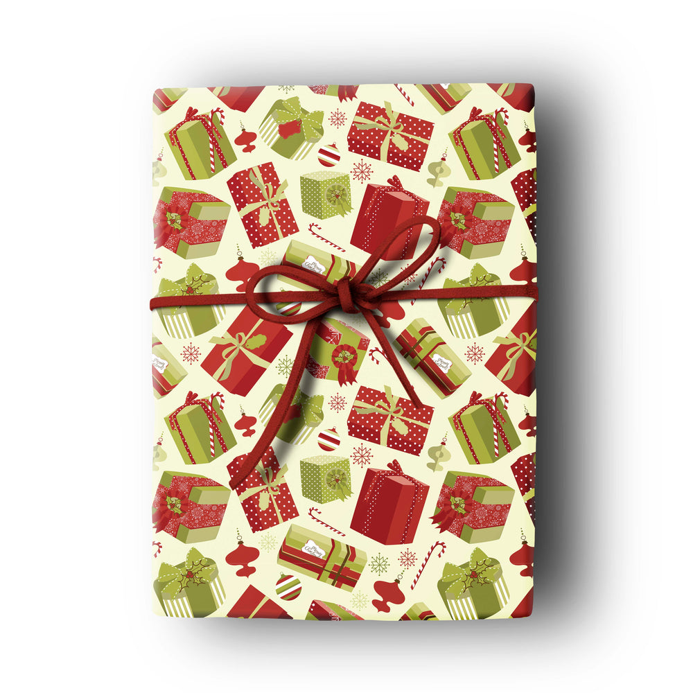 Gift wrap present Christmas holiday new years December January winter snowflake candy cane ornaments bow craft sheets wrapping paper