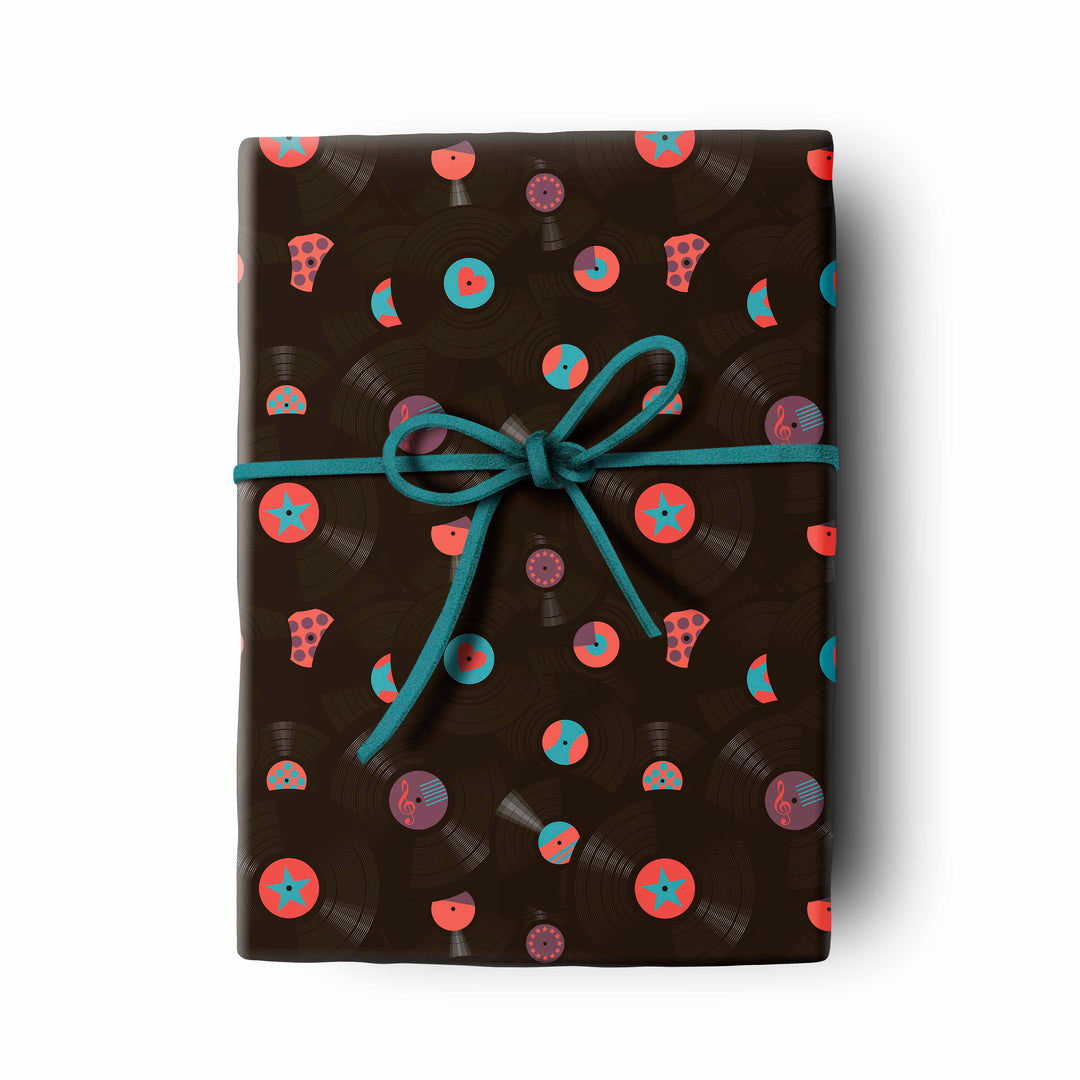 vintage record gift wrap blue red pink purple vinyl star polka dot heart craft sheets wrapping paper